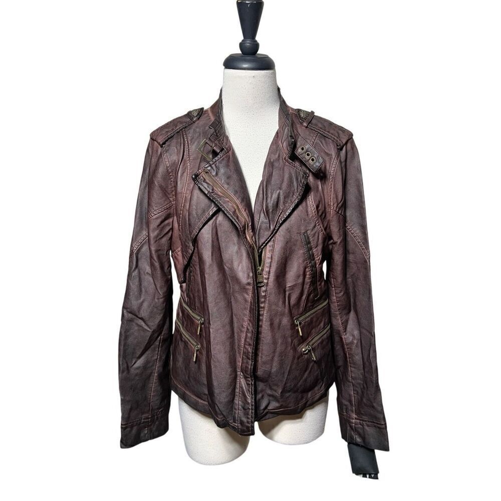 Steve Madden NWT Brown Vegan Leather Moto Jacket Size Large